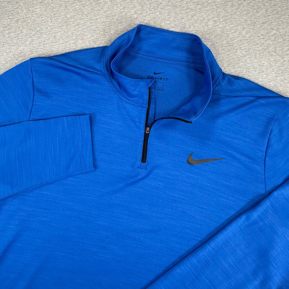 Nike 1/4 Zip Pullover Mens XL Royal Blue Heathered Performance Gym Dri-FIT